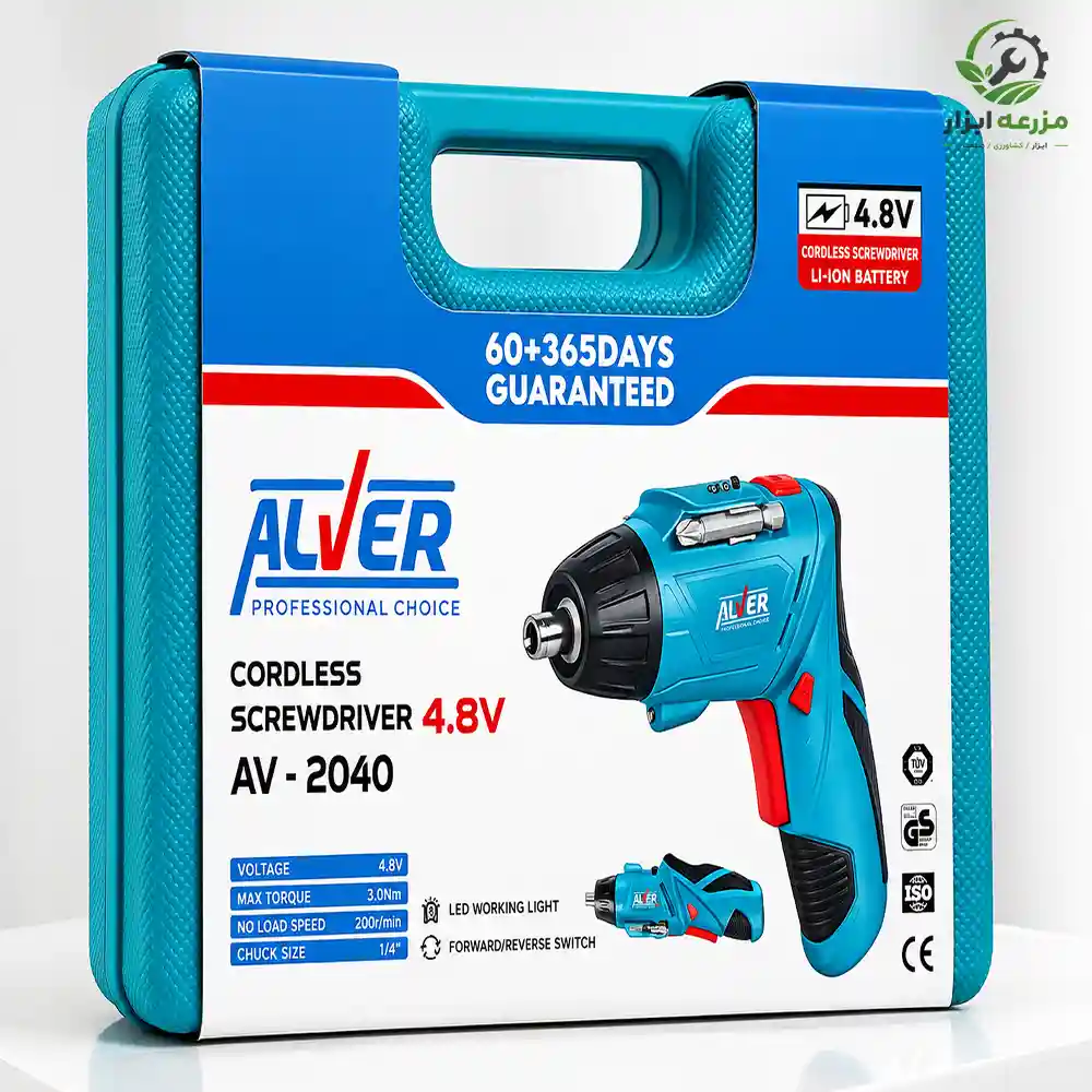 پیچ گوشتی شارژی تاشو آلور مدل AV-2040 (4.8 ولت) – 46 پارچه-2