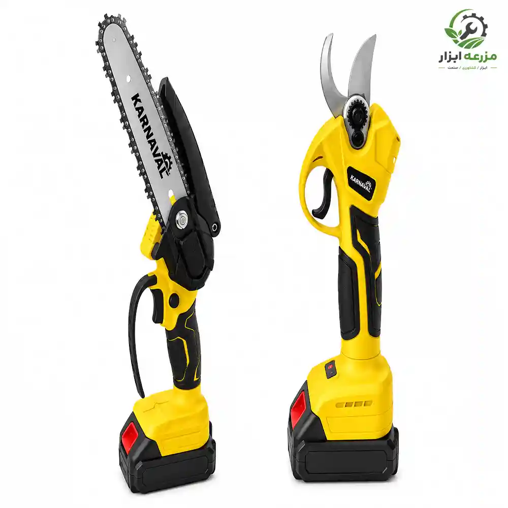 کیت شارژی قیچی و اره زنجیری کارناوال مدل KA-2180 با دسته تلسکوپی ۲۱ ولت