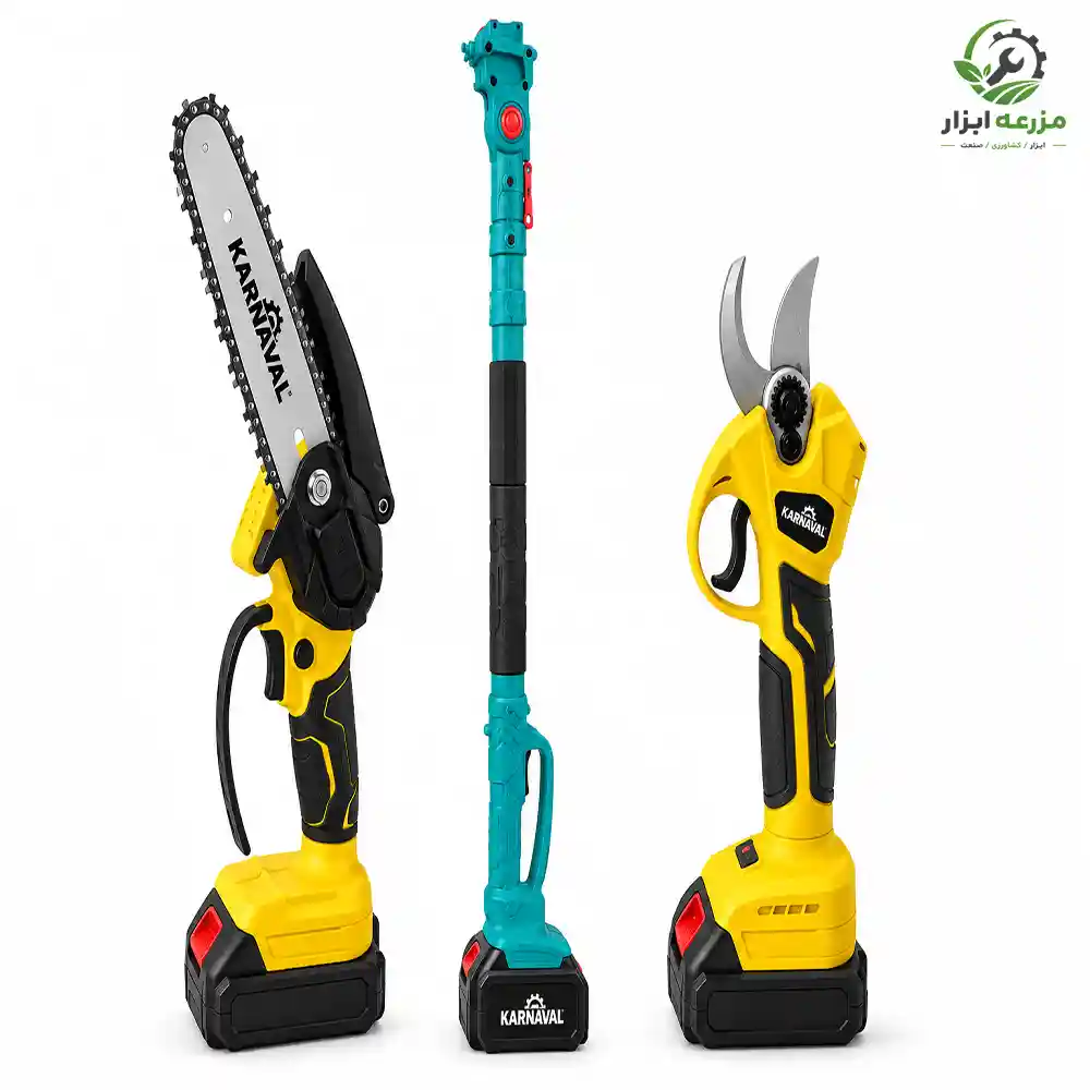 کیت شارژی قیچی و اره زنجیری کارناوال مدل KA-2180 با دسته تلسکوپی ۲۱ ولت
